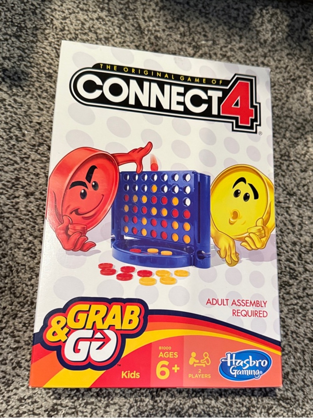 Hasbro Connect 4 Grab & Go Travel Game - Red, Yellow & Blue